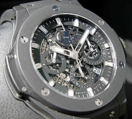 HUBLOT BLACK MAGIC AERO BANG CERAMIC BEZEL SKELETON DIAL RUBBER STRAP 44MM - NEW