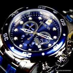 Mens Invicta Pro Diver Scuba Silver Blue Steel Chronograph Swiss Parts Watch New