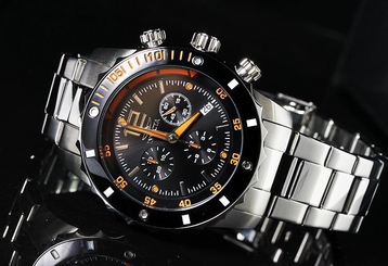 Invicta Mens II Collection Swiss Chronograph Black Dial Stainless Steel Watch