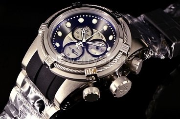 Invicta 21808 Reserve 52mm Bolt Zeus Ice Bla/Silver Chrono Poly Strap Watch NEW!