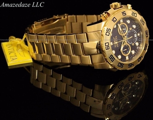 Invicta Men Pro Diver Chronograph 18KT Gold Plated Stainless Steel Blue Dial Wat