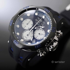 Invicta Venom Black Silver SS Chronograph Blue Accent Silicone 52mm Men's Watch
