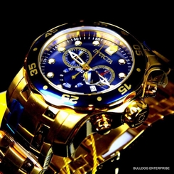 Invicta Pro Diver Scuba Gold Plated Steel Chronograph Blue Swiss Parts Watch New