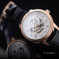 Invicta Vintage 18k Rose Gold Skeleton Dial Black Leather Automatic Men's Watch