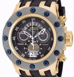 New Invicta 18554 Chronograph Blue Screws on Bezel Black Dial Calendar Watch