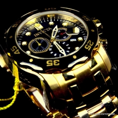 Mens Invicta Pro Diver Scuba Gold Plated Black Chronograph Swiss Parts Watch New