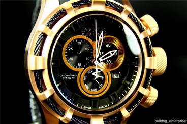 Mens Invicta Reserve Bolt Black Rose Gold Tone Swiss Chronograph Watch New