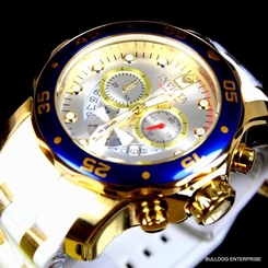 Invicta Pro Diver Scuba Gold Plated Blue Silver Tone White Chronograph Watch New