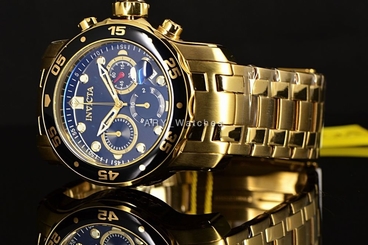 Mens Invicta Pro Diver Scuba Gold Plated Black Chronograph Swiss Parts Watch New