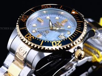 New Invicta Mens 300M Diamond Grand Diver Automatic Ltd.Ed. TwoTone SS MOP Watch