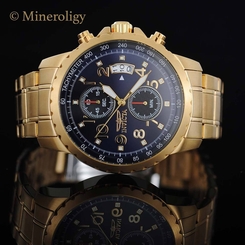 18k Gold IP Invicta Specialty Chronograph Tachymeter Date Blue Dial Men's Watch 886678113286