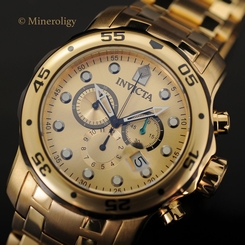 New Mens Invicta Pro Diver Scuba Gold Plated Steel Chronograph Swiss Parts Watch