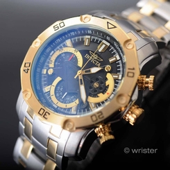 50mm Invicta Pro Diver Chronograph 18k Gold IP Tachymeter Black Dial Men's Watch