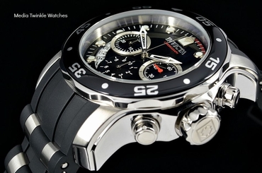 Invicta 48mm Pro Diver Scuba Quartz Chronograph Black Dial Silver Tone Watch
