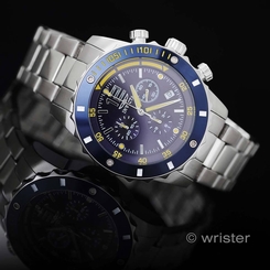 Invicta Specialty Swiss Chronograph Blue Dl Yellow Silver SS Bracelet Mens Watch