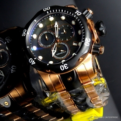 Mens Invicta Reserve Venom Rose Gold Tone Chronograph Swiss Made Black Watch New 843836057288