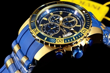 New Invicta Mens Pro Diver Ocean Blue/Gold Chronograph Blue Silicone Strap Watch
