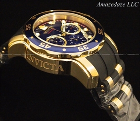 Invicta Men Pro Diver Scuba Swiss 18k Gold Plated Stainless Steel Blue Dial Watc 843836069830