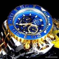 Invicta Sea Hunter III Blue 70mm Full Sized Swiss Two Tone Gold Plated Watch New