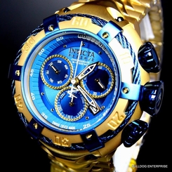 Invicta Reserve Thunderbolt 52mm Gold Plated Swiss Blue Chronograph Watch New