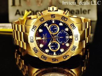 Invicta Men's 50mm Pro Diver Chronograph Blue Dial Gold Tone SS Watch