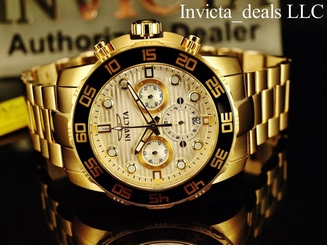 Invicta Men's 50mm Pro Diver Chronograph Silver Dial Gold Tone SS Watch