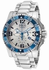 Invicta Mens 80606 Excursion Swiss Chronograph Blue Case Silver Bracelet Watch