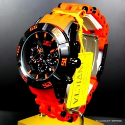 Mens Invicta Sea Spider 50mm Chronograph Black Orange Rubber Watch New