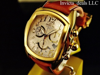 Invicta Men's Dragon Lupah SWISS Chronograph Silver Dial SS Leather Strap Watch