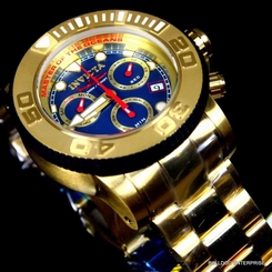 Invicta Sea Hunter Sport 50mm Gold Plated Swiss Made Blue Chronograph Watch New