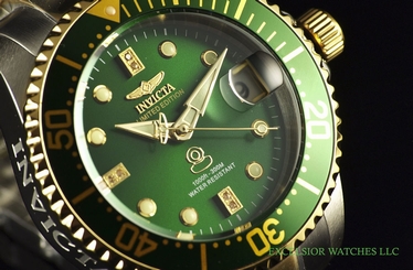 Invicta 38mm Diamond Grand Diver Automatic Two Tone Green Dial 300M SS Watch