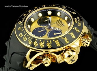 Invicta Reserve 52mm Subaqua Trackmaster Swiss Quart Gold Tone Blck Strap Watch