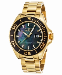 Invicta 23072 Men's Pro Diver 18K Gold Plated SS Black Mother of Pearl Dial
