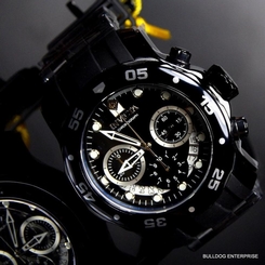 Mens Invicta Pro Diver Scuba Black Chronograph Rubber 48mm Watch Swiss Parts New