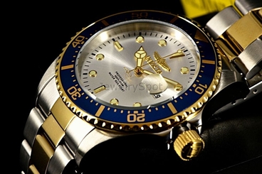Mens Invicta 43mm Pro Diver TwoTone Gold Silver Steel Blue Sunray Dial Watch New