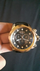 Mens Invicta Reserve Venom 0360 Black Leather Rose Gold Chronograh Watch