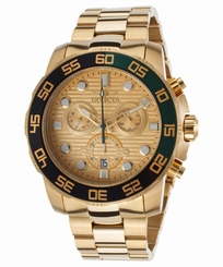 Invicta 21554 Men's Pro Diver Chrono 18K Gold Plated SS Gold-Tone Dial