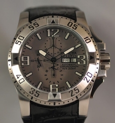New Men's Invicta Automatic Chronograph Grey Dial Black Leather Watch 0984