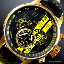 Invicta S1 Rally Racing Yellow Gold Plated Black Leather Chronograph Watch New
