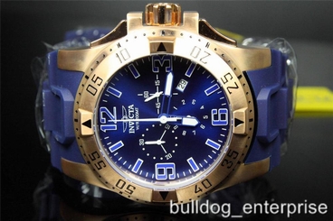 Mens Invicta 11907 Excursion Sport Gold Plated Blue Chronograph Watch New