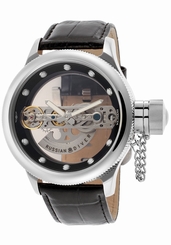 New Mens Invicta 14212 Russian Diver Automatic Skeleton Dial Black Leather Watch