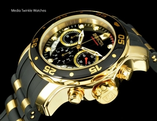 Invicta 48mm Pro Diver Scuba Quartz Chronograph Black Dial 18k Gold Tone Watch