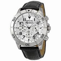 Invicta Signature II Chronograph Silver-tone Dial Mens Watch 7283 Black Leather 843836072830
