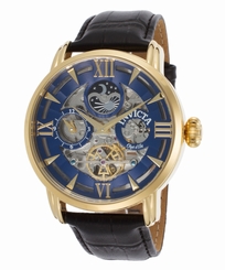 Invicta 22651 Men's Objet d'Art Auto Dual Time Black Calf-skin Blue Dial