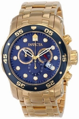 Invicta Men's Pro Diver Chronograph 200m Gold Plated Stainless Steel Watch 0073 843836000734