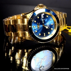 Invicta Pro Diver Swiss Sellita SW200 Automatic Steel Blue Gold Plated Watch New