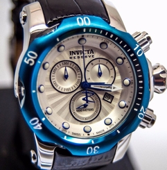 New Men's Invicta 10823 Venom Reserve Swiss Chrono Silver Dial Leather Watch