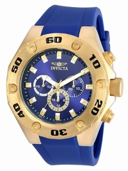 Invicta Mens 50mm Specialty Gold Tone SS Blue Polyurethane Strap Watch