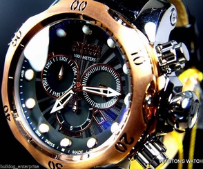 Mens Invicta Reserve Venom Black Leather Rose Gold Chronograh Swiss Watch New