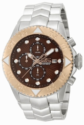 New Mens Invicta 13100 Pro Diver Chronograph Brown Dial Steel Bracelet Watch